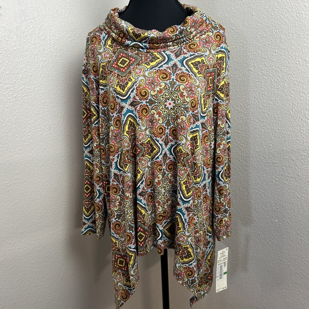 New Ruby Rd Pullover Tunic Women's Petite Large Multicolor Pasiley Mock Neck